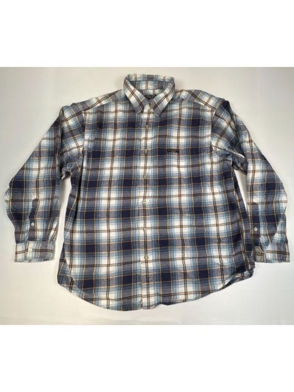 Ralph Lauren Men Size L Blue Plaid Long Sleeve Button Down Flannel Shirt Cotton
